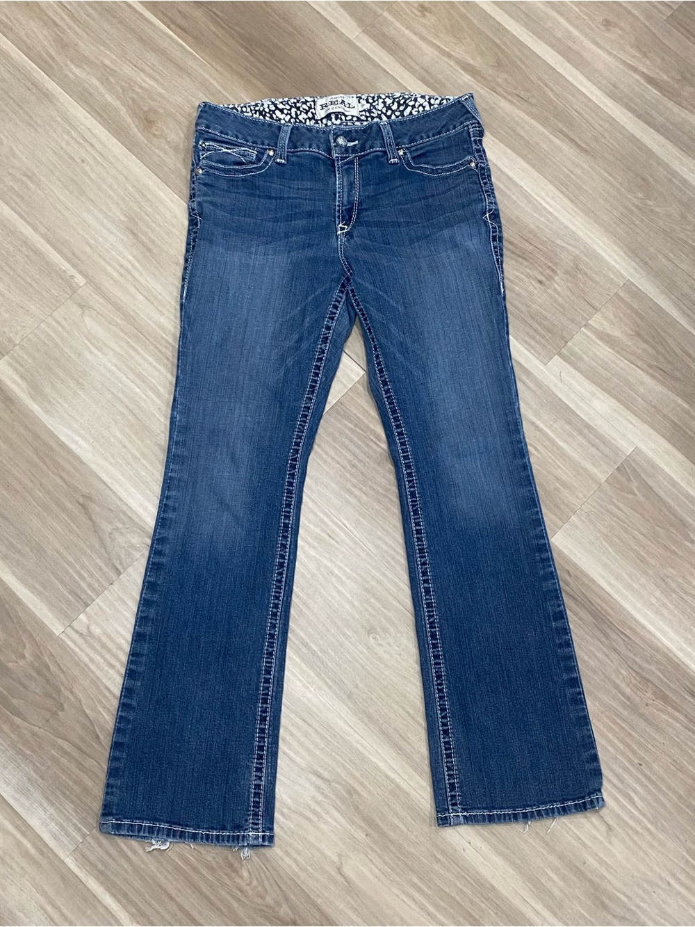Ariat Real Denim Jeans Womens 33R Lakeshore Low Rise Bootcut Thick Stitch Y2K